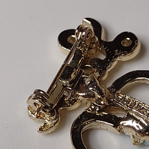 Vintage Gerry's Gold Tone Love Brooch With Blue Flower - Picture 11 of 14